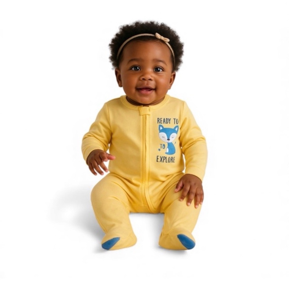 🍁Gerber “Ready to Explore” Yellow Fox Zip Footed Sleeper – Size 6-9M